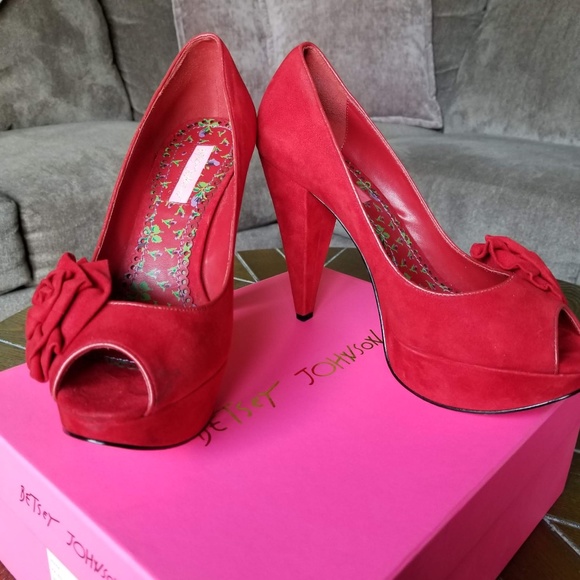 Betsey Johnson Suede Kalen Peep Toe Pumps - Picture 1 of 10